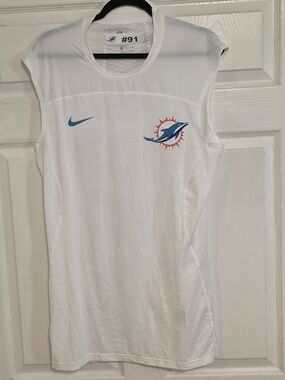 Nike White Sleeveless  Team Used Miami Dolphins Logo Tank #91